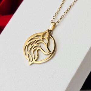 Gold Wolf Necklace Stainless Steel Pendant Dainty Chain Nordic Minmalist Edge